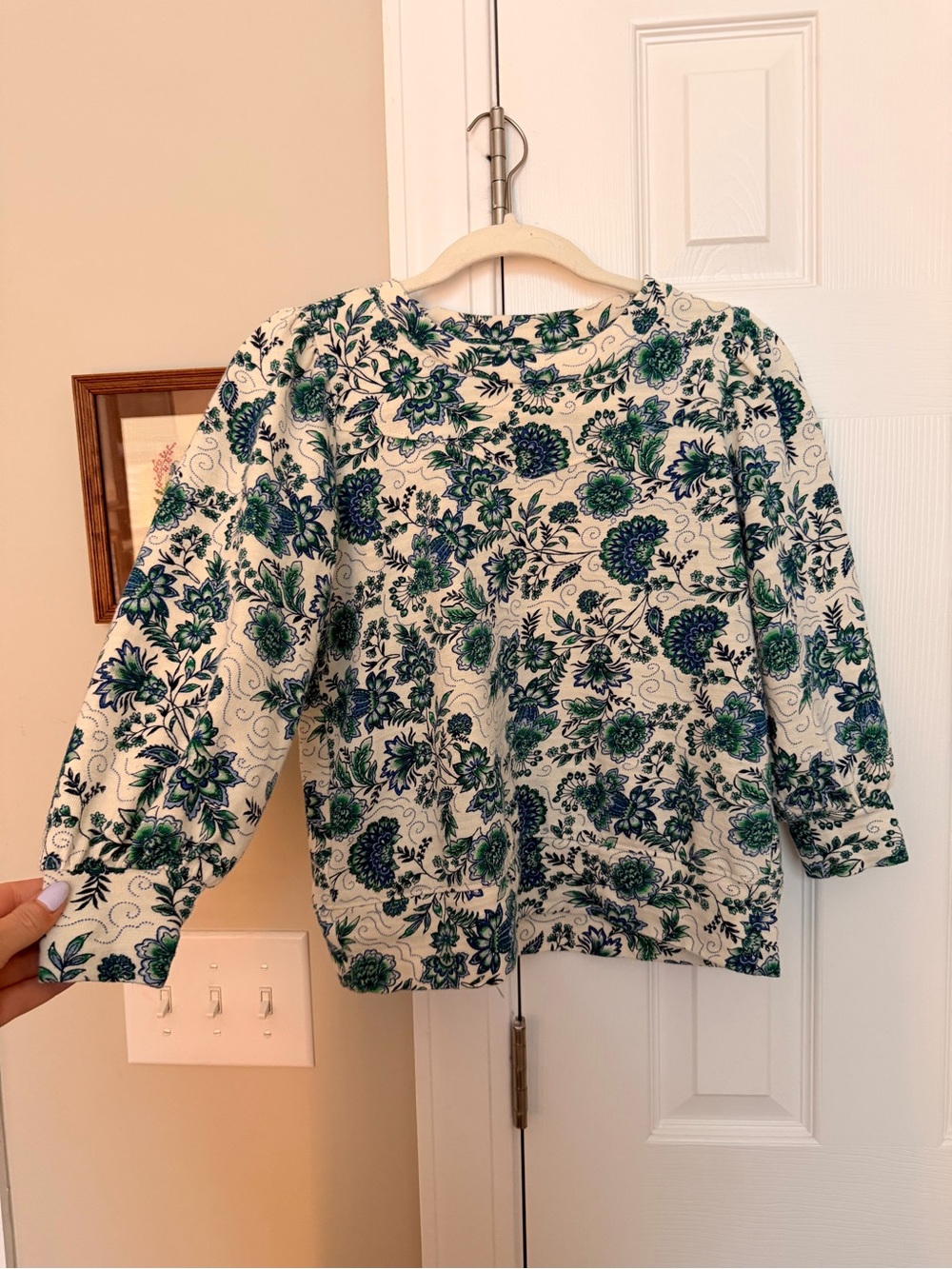 LOFT Cream Top with Blue and Green Floral Print